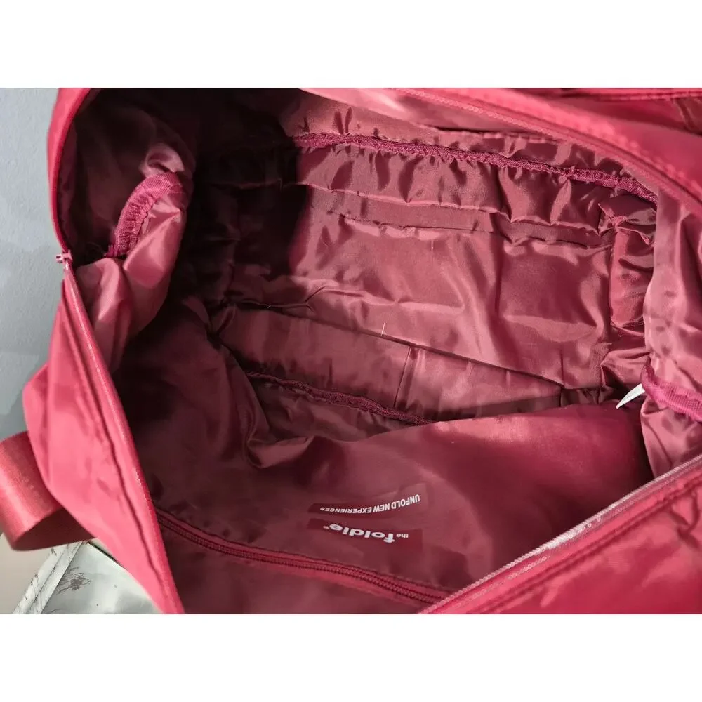The Foldie Travel Bag NWT Burgundy Expandable Weekender Carry On Tote 40L